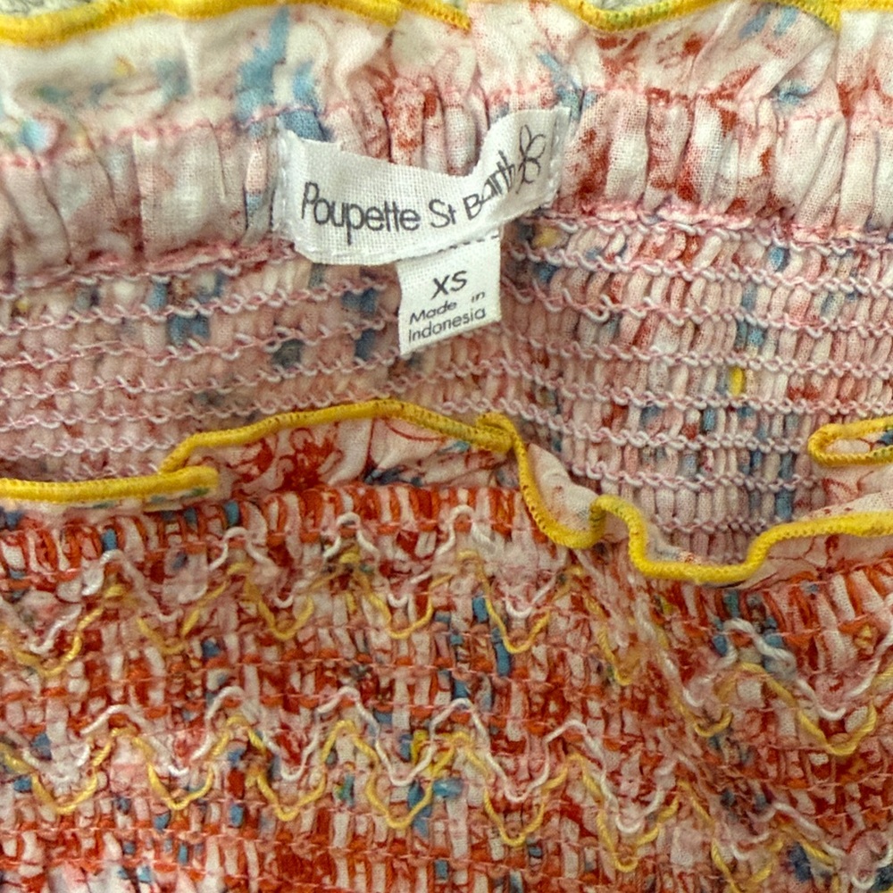 Poupette St Barth Coral, Yellow & Blue Smocked Knit Skirt